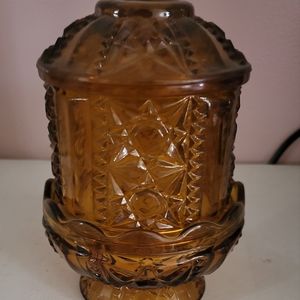 VINTAGE AMBER  GLASS FAIRY LAMP